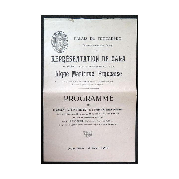 Programme du Gala de la Ligue maritime française du 13 février 1921