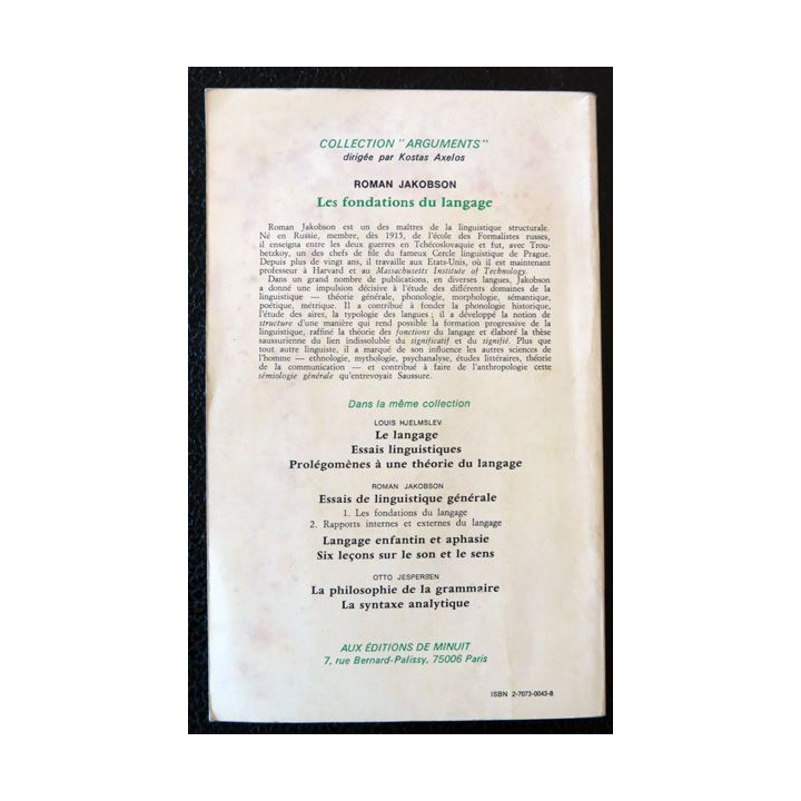 Essais de linguistique générale : 1- La fondation du langage de Roman Jakobson édité par Les Editions de Minuit