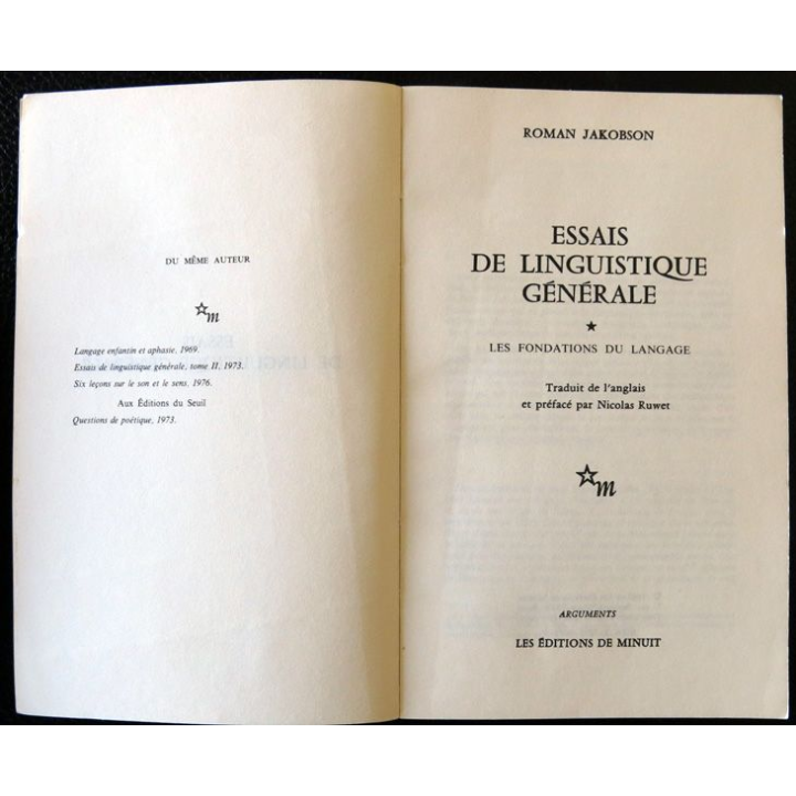 Essais de linguistique générale : 1- La fondation du langage de Roman Jakobson édité par Les Editions de Minuit