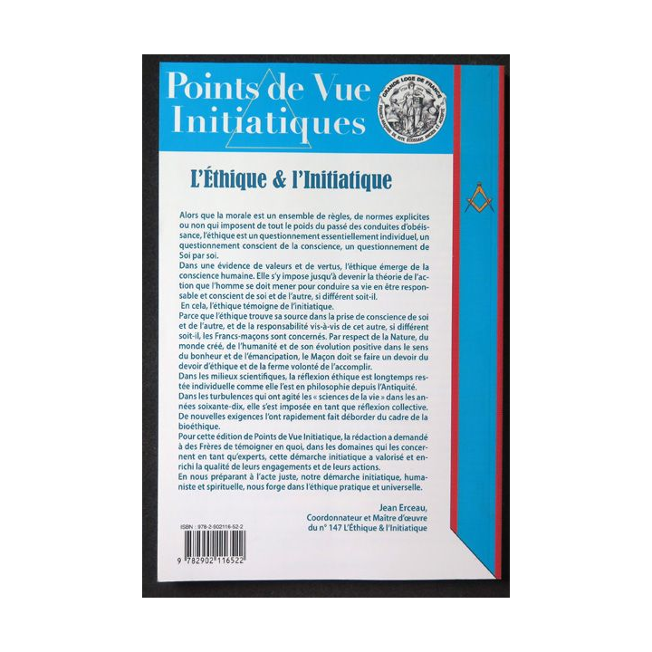 POINTS DE VUE INITIATIQUES N°147 mars 2008 : revue de la Grande Loge de France avec pour thème "L'éthique et l'initiatique"