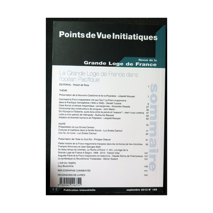 POINTS DE VUE INITIATIQUES N°169 Septembre 2013 La Grande Loge de France dans l'Océan Pacifique