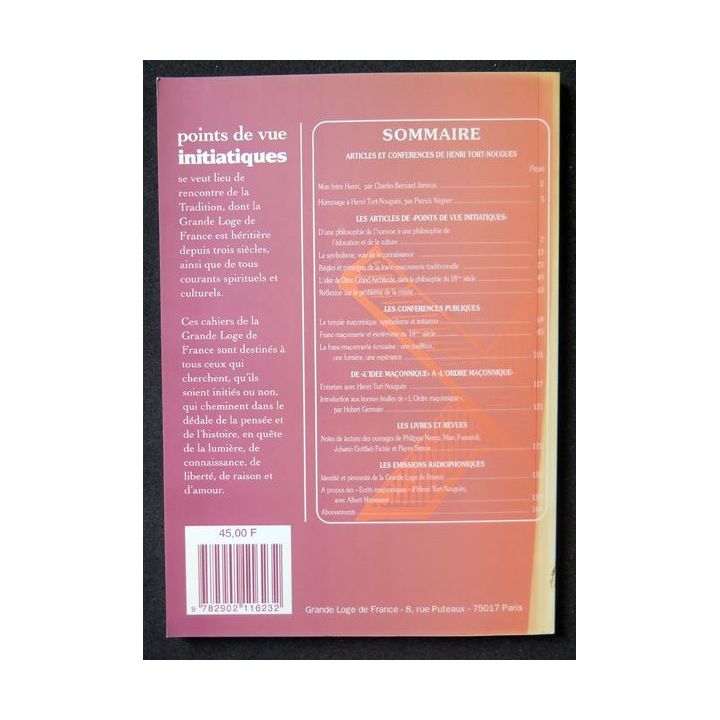 POINTS DE VUE INITIATIQUES N°123 2001 Articles et conférences de Henri Tort-Nouguès 