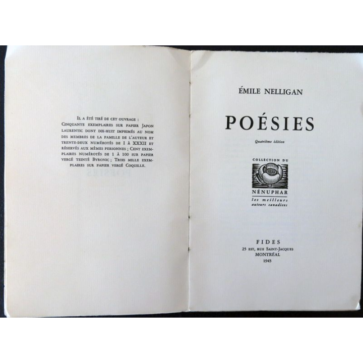 Poésies 4° édition de Emile Nelligan aux éditions Fides Montréal (1945)