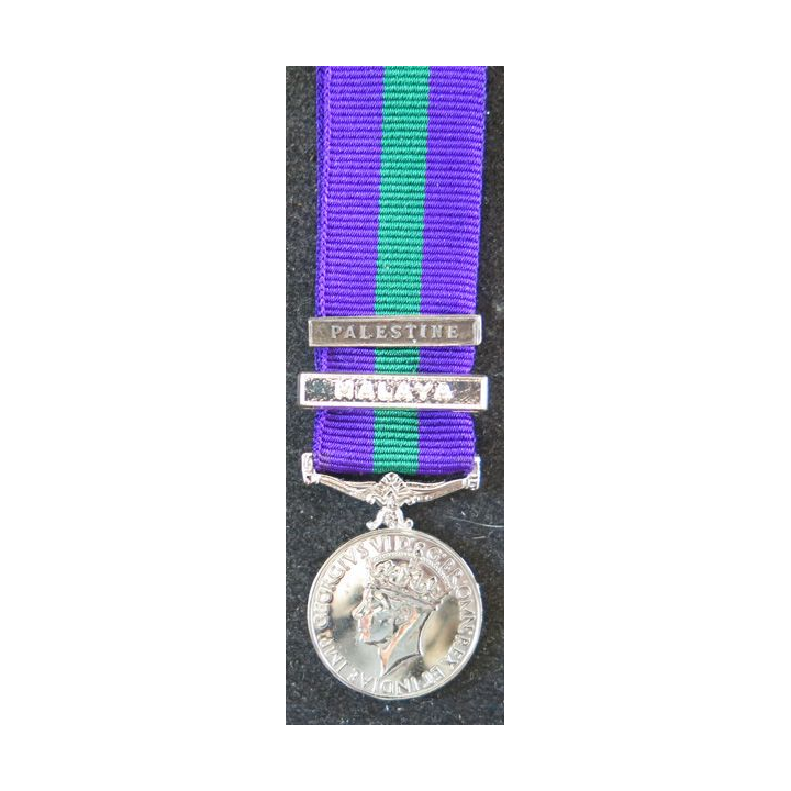 GRANDE BRETAGNE : médaille miniature General service medal 1918 avec les agrafes Malaya et Palestine