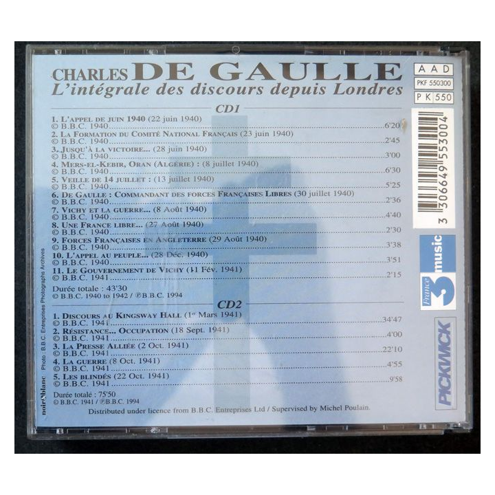 CD Charles De Gaulle l'intégrale des discours depuis Londres archives de la BBC