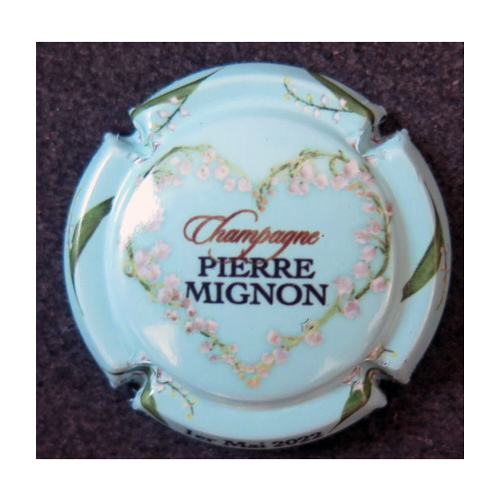 Capsule Muselet de bouteille de champagne MIGNON Pierre n° 234c Fond turquoise 1° Mai 2022