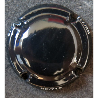 Capsule Muselet de bouteille de champagne noire notée RE/718 sur le pourtour
