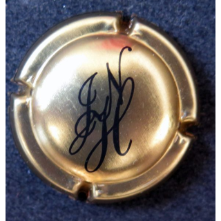 Capsule Muselet de bouteille de champagne HATON Jean Noël n° 3a or et noir, ligne noire sur contour