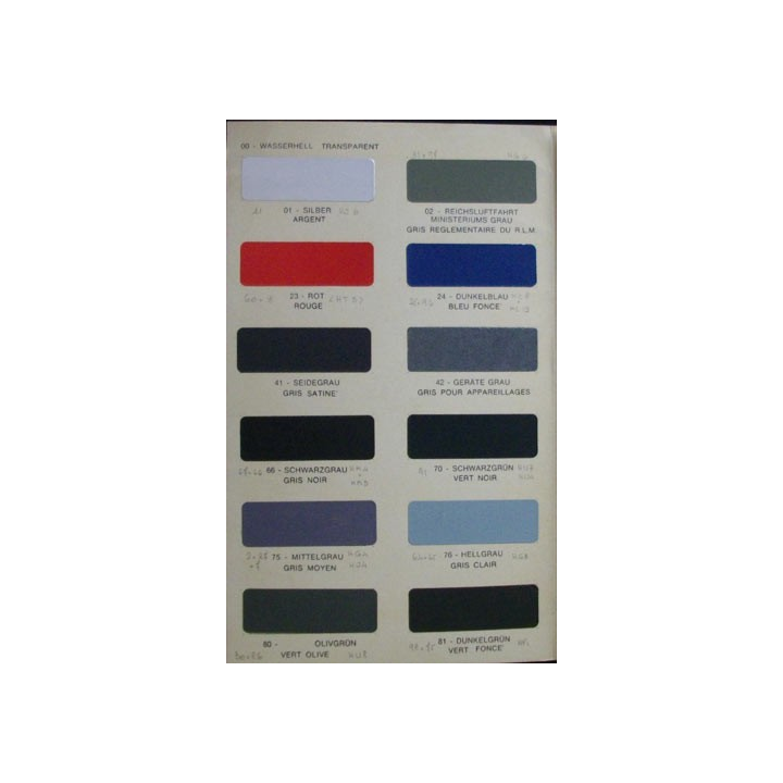 Table des couleurs officielles de la Luftwaffe de 1934 à 1945