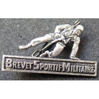 BSM : insigne métallique du brevet sportif militaire  dos guilloché argenté
