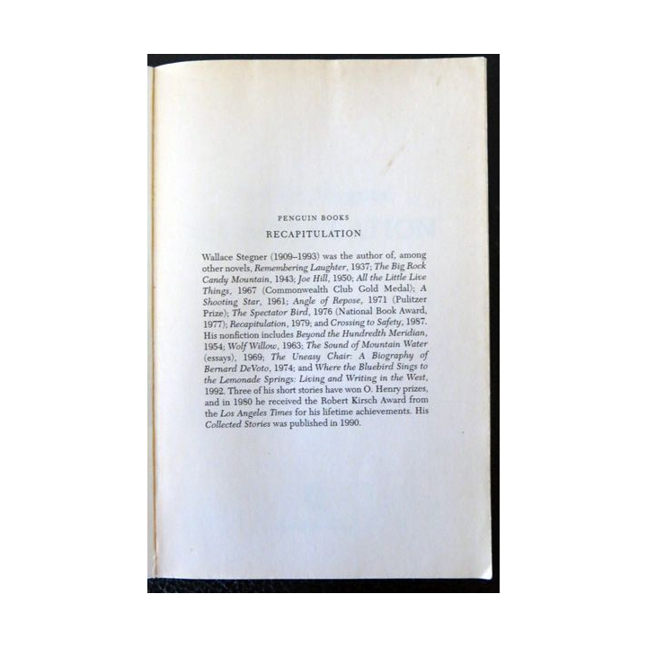 Recapitulation de Wallace Stegner aux Editions Penguin Books