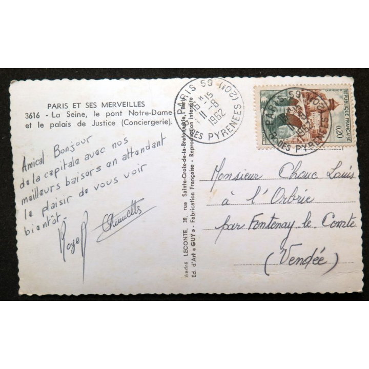 Carte postale de Paris et ses merveilles 1962 n°3616 avec timbre