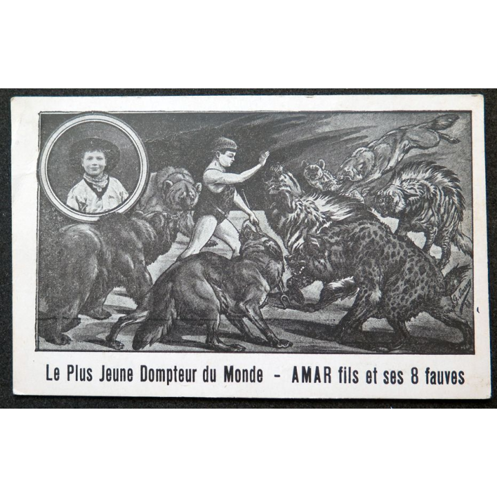 Carte postale Le plus jeune dompteur du monde Amar Fils et ses 8 fauves