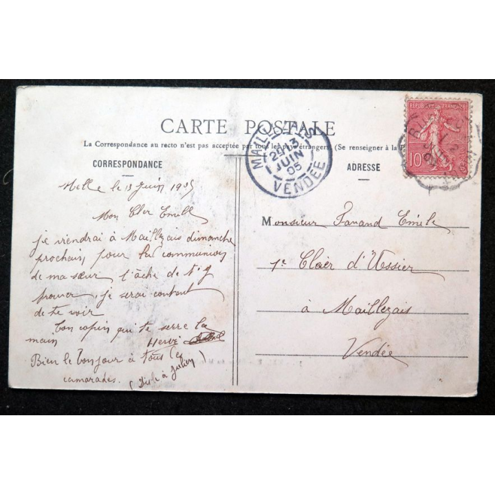 Carte postale de Melle (33) Place du Marché timbrée 1905