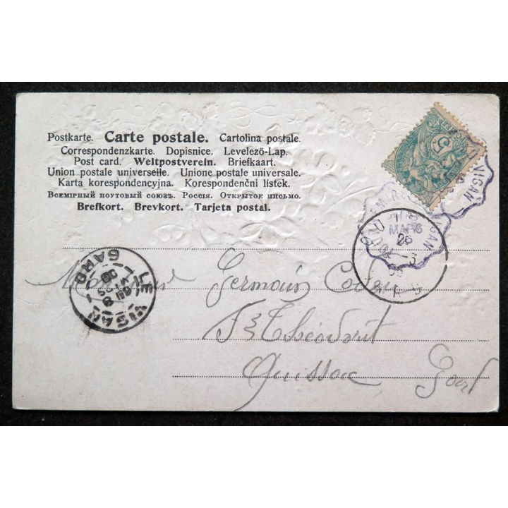 Carte postale mes Meilleurs voeux 1906 Timbrée
