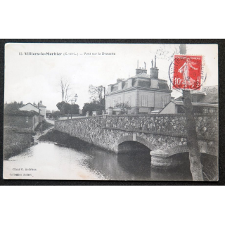 Carte postale Villiers Le Morhier (Eure et Loire) Pont sur la Drouette 1912 timbrée
