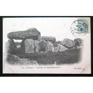 Carte postale Carnac n° 179 Dolmen du Mané-Kerioned 1908 timbrée