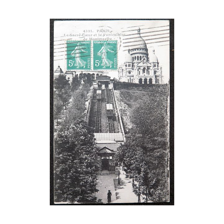 Carte postale Paris n° 4331 Le sacré Coeur et le funiculaire de Montmartre 1917 timbrée