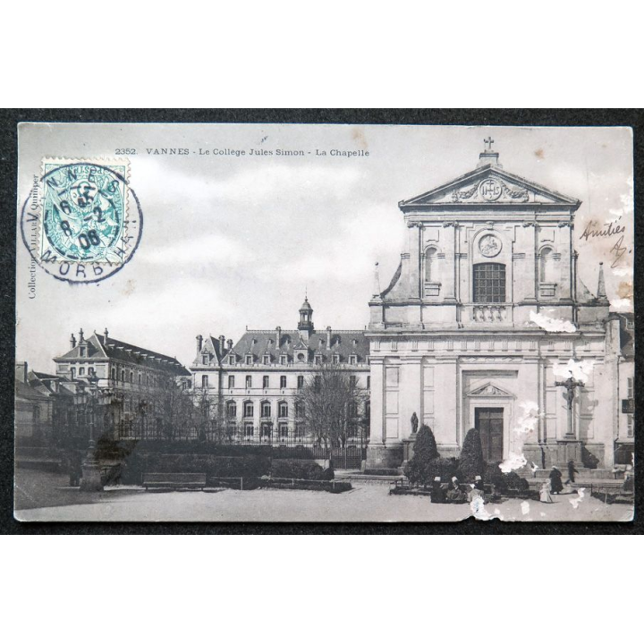 Carte postale Vannes n° 2352 Le Collège Jules Simon La Chapelle 1906 timbrée (défauts)