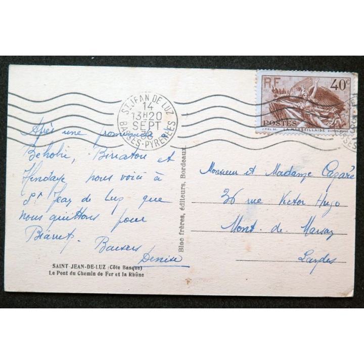 Carte postale Saint Jean de Luz Le Pont du Chemin de Fer et la Rhûne timbrée 1936 