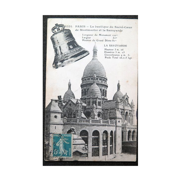 Carte postale Paris n° 4531 La Basilique du Sacré Coeur de Montmartre et la Savoyarde 1911