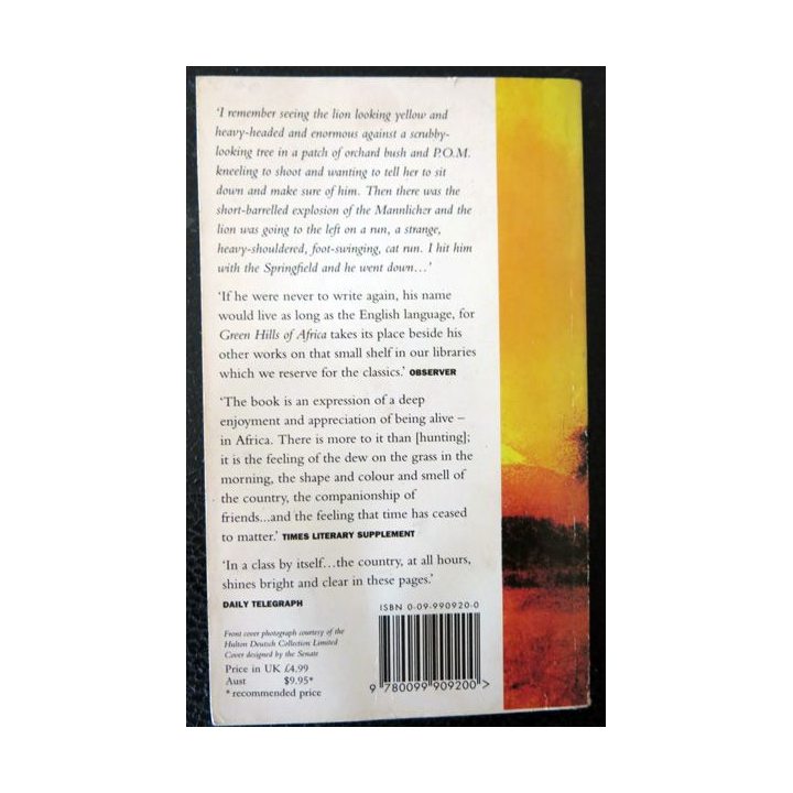 Green Hills of Africa de Ernest Hemingway, Arrow Editions