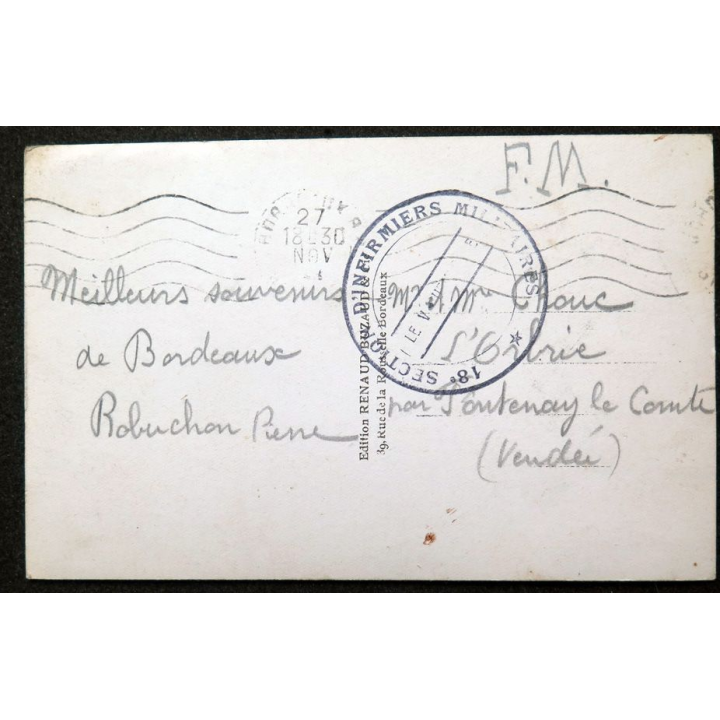 Carte postale Bordeaux n° 19  Porte de Bourgogne avec tampon du Vaguemestre  de la 18° SIM