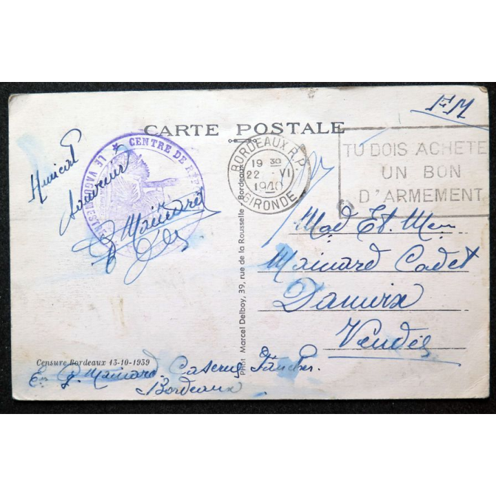 Carte postale Bordeaux n° 63 Modernisme quai Louis XVIII Jardin des terrasses 1940