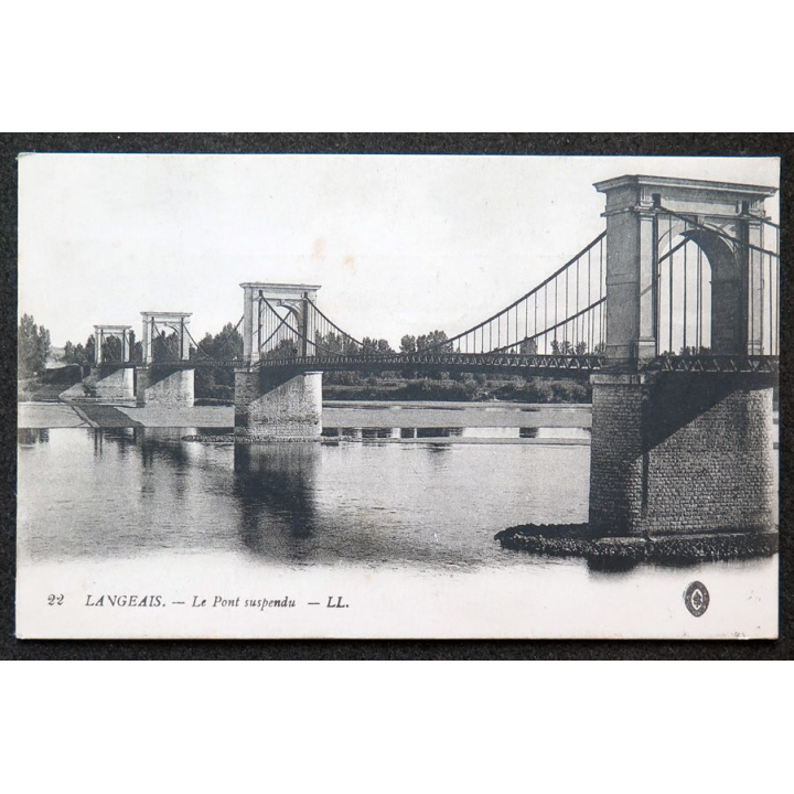 Carte postale Langeais n° 22 Le pont suspendu 1915