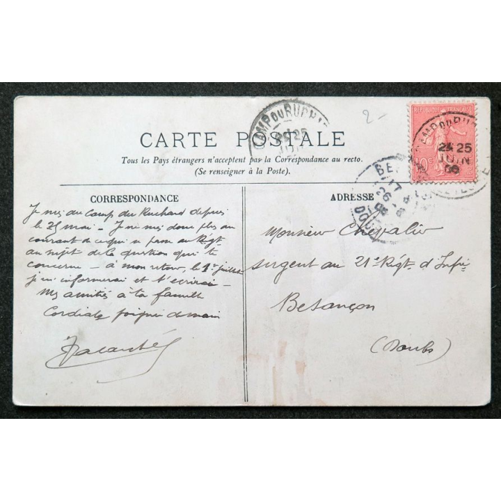 Carte postale Azay le Rideau n° 4 Le Château l'étang et la façade méridionale 1905 timbrée