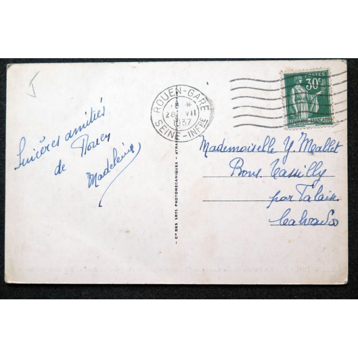 Carte postale Rouen n° 28 Le Palais de Justice et le Monument aux morts pour la Patrie 1937 timbrée