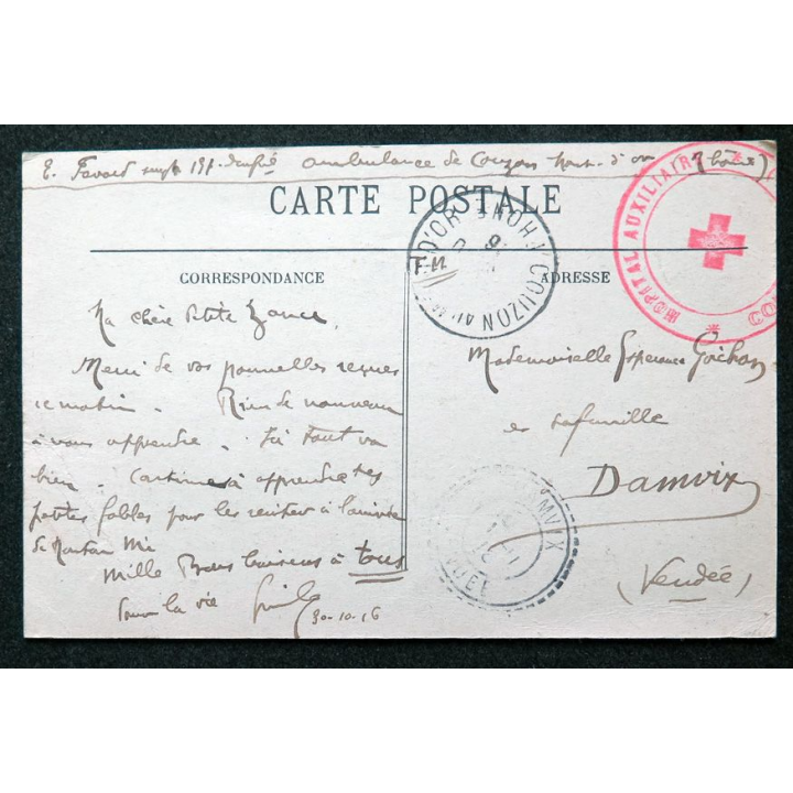 Carte postale Lyon n° 307 Place des Terreaux 1916 avec tampon hôpital auxiliaire Couzon