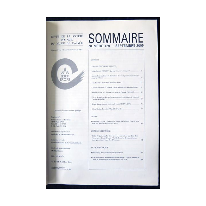 Revue de la société des amis du Musée de l'Armée N° 129 - septembre 2005