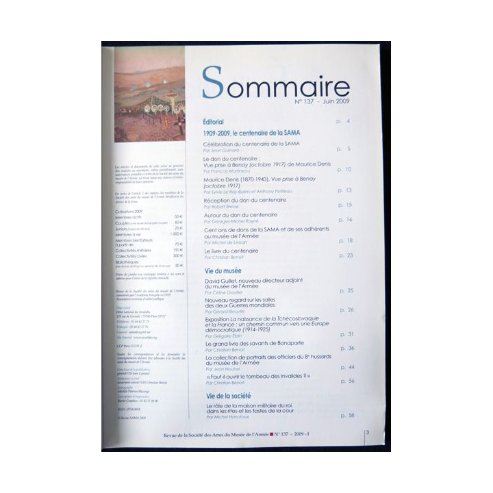 Revue de la société des amis du Musée de l'Armée N° 137 - juin 2009