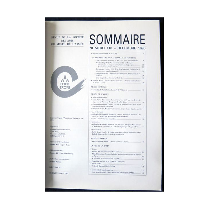 Revue de la société des amis du Musée de l'Armée N° 110 - décembre 1995