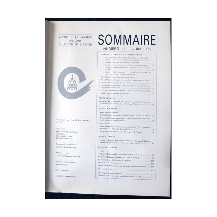 Revue de la société des amis du Musée de l'Armée N° 111 - juin 1996