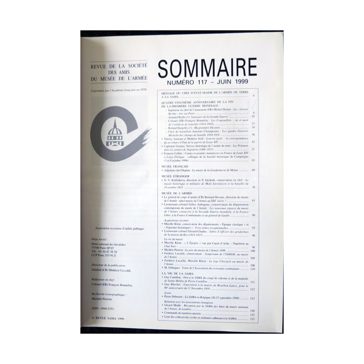 Revue de la société des amis du Musée de l'Armée N° 117 - juin 1999
