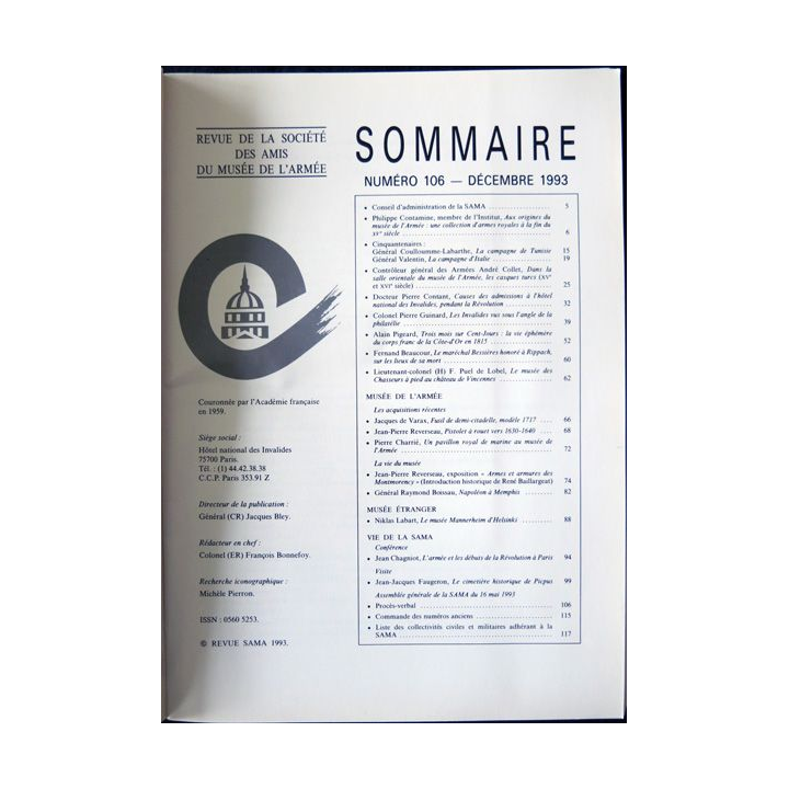 Revue de la société des amis du Musée de l'Armée N° 106 - décembre 1993