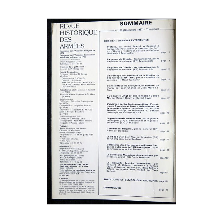 Revue historique des armées - N° 169 - décembre 1987