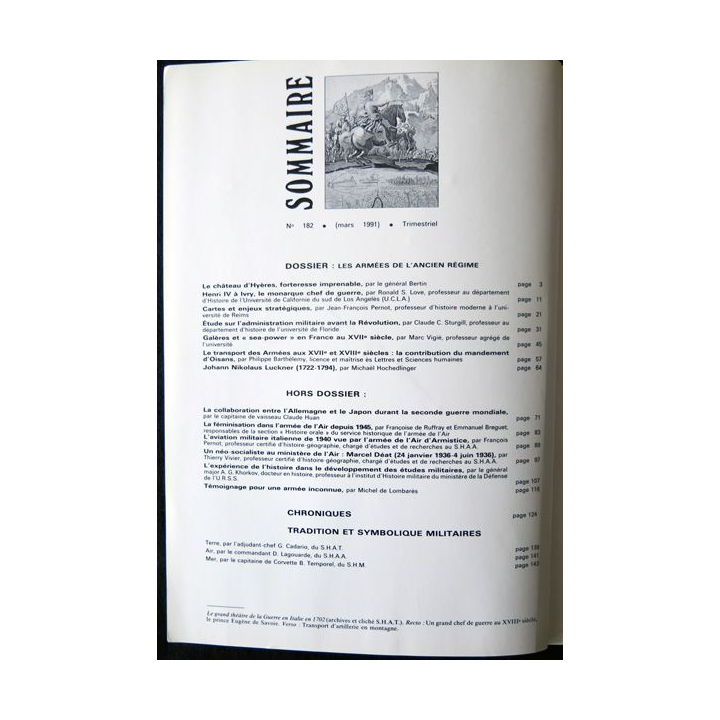 Revue historique des armées - N° 182 - mars 1991