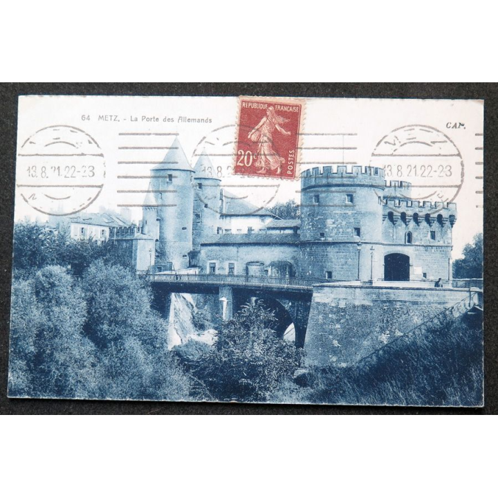 Carte postale Metz n° 64 La Porte des Allemands 1921 timbrée