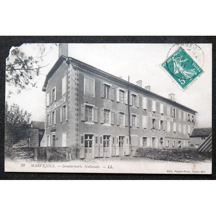 Carte postale Marvejols n° 22 Gendarmerie nationale 1911 timbrée 