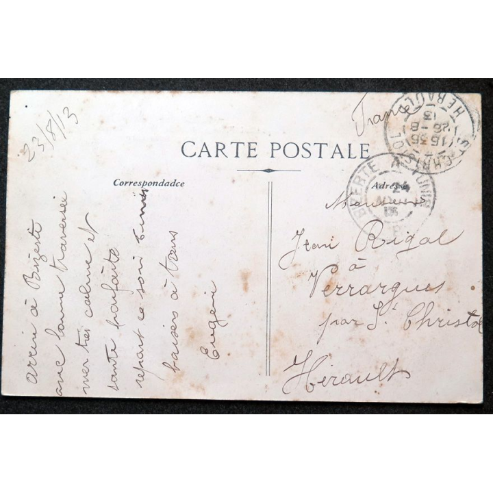 Carte postale souvenir de voyage Paquebot français Ville de Madrid 1913 timbrée