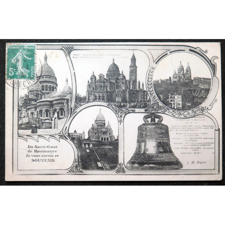 Carte postale Sacré Coeur de Montmartre 1914 timbrée