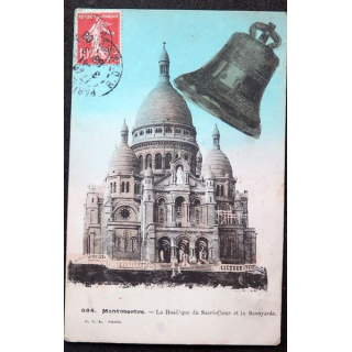 Carte postale Montmartre n° 684 La basilique du Carré Coeur et la Savoyarde 1908 Timbrée