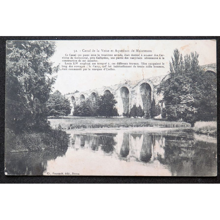 Carte postale n° 52 Canal de la Voise et Aqueduc de Maintenon 1912 timbrée