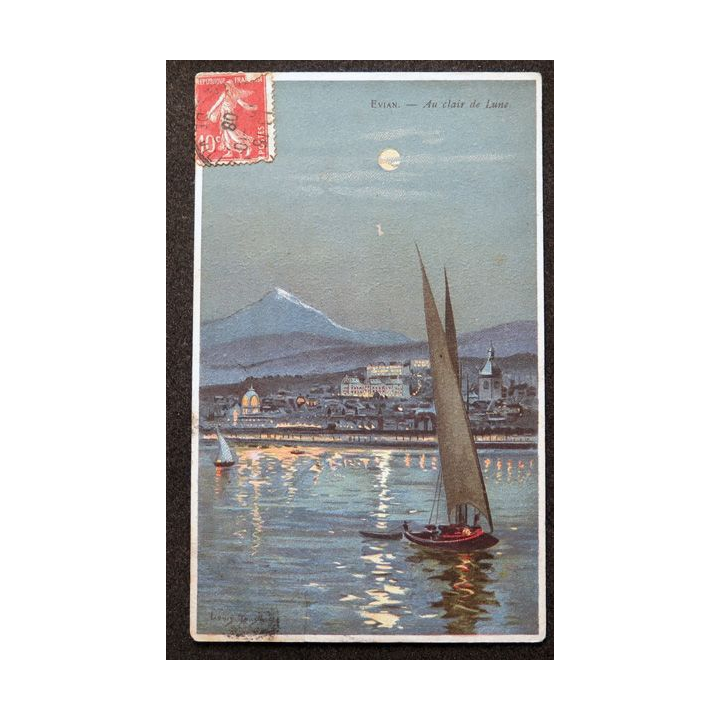 Carte postale Evian Au Clair de Lune 1908 timbrée