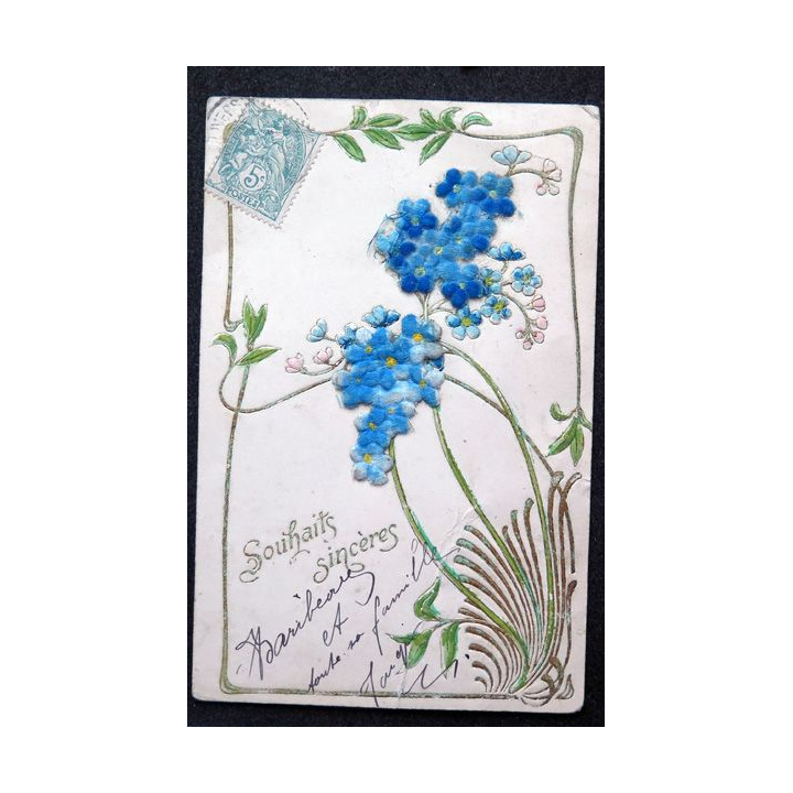 Carte postale de souhaits sincères 1906 timbrée 