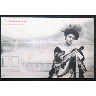 Carte postale Mandoli mandola n° 1 Sur les bords de la mer d'Azur 1904 timbrée