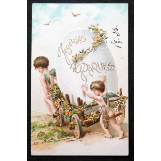 Carte postale de Joyeuses Pâques 1906 timbrée